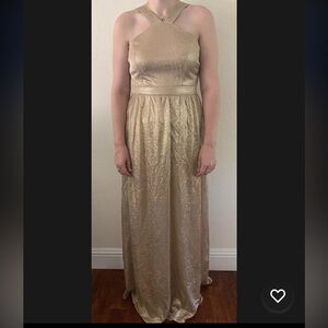 Gold Halter Maxi Dress Size M 8/10 Soieblu Texture Cocktail Wedding Guest Formal